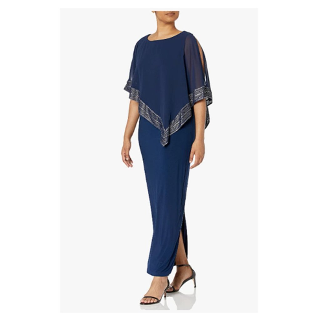 S.L. Fashions Women's Long Cape Dress Navy Size:18W
